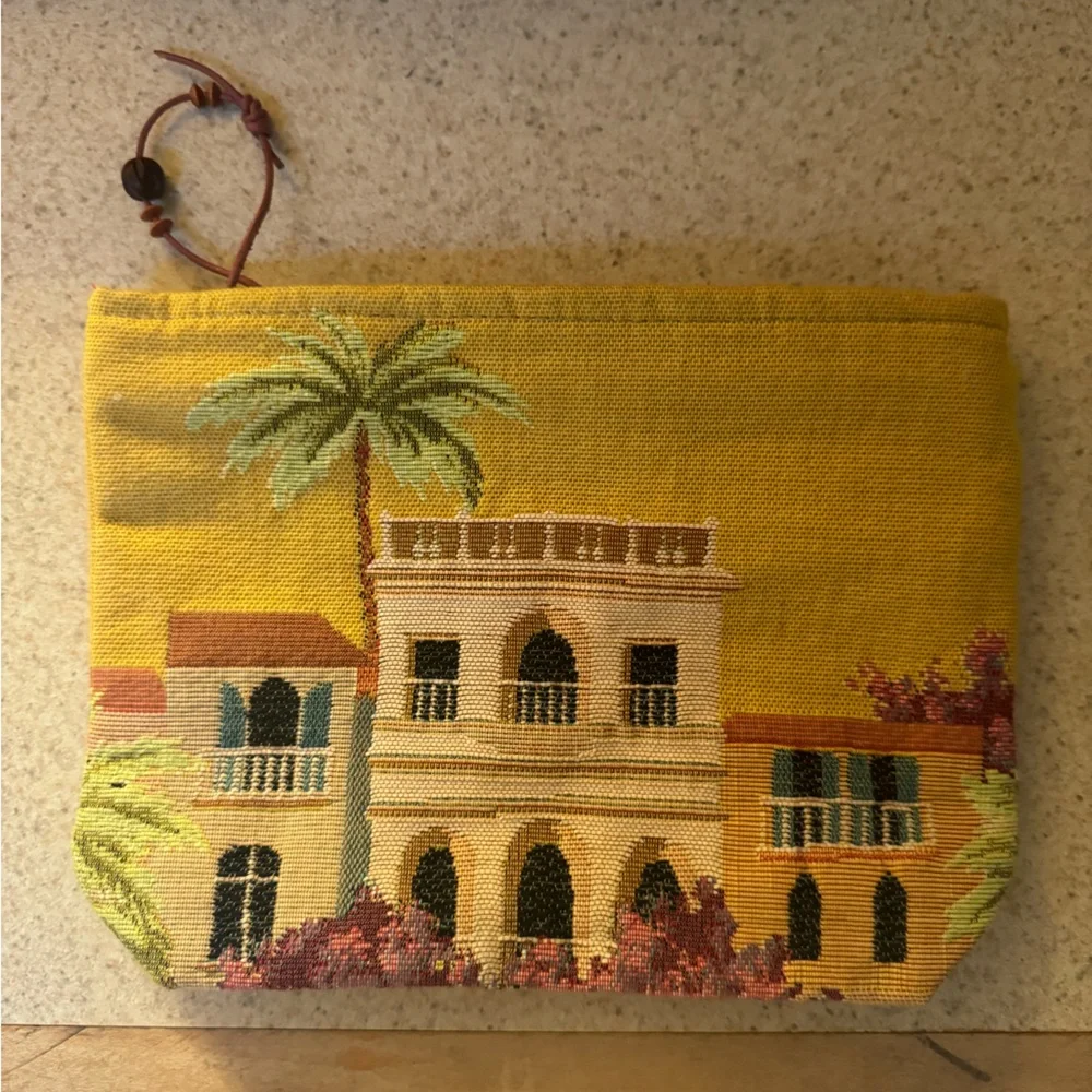 iOS is Paris Yellow Tapestry Pouch with Palm Tree Design